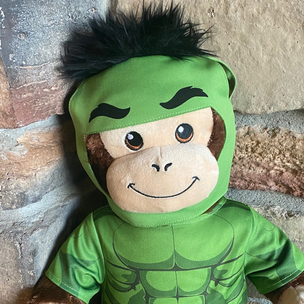 Adorable Curious George Monkey Plush in Incredible in Hulk Outfit - Build A Bear